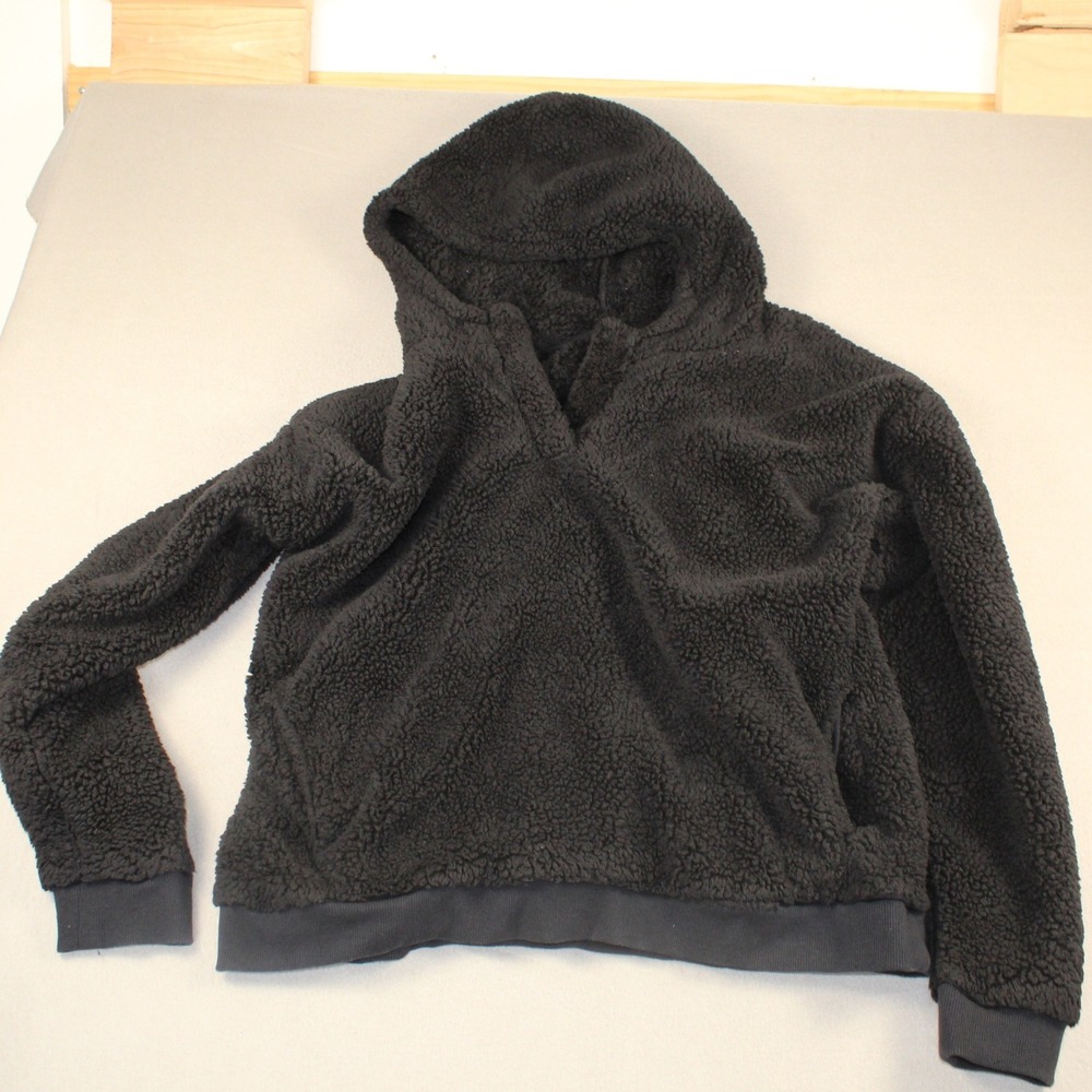 Lukka Lux Hoodie Sherpa Fleece Pullover XL Black V-Neck Fuzzy Warm Soft Cozy